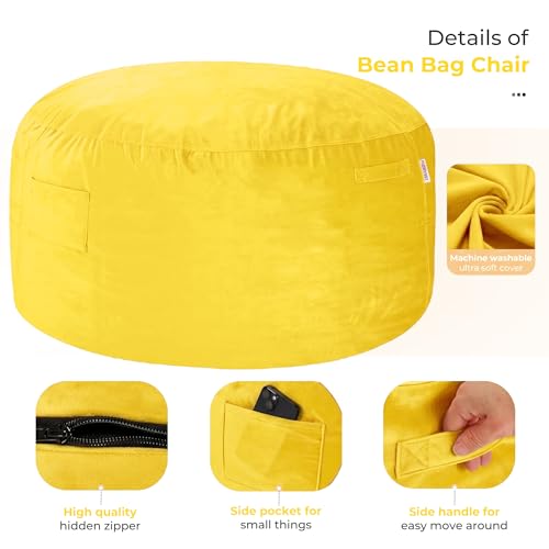 Image of HABUTWAY Bean Bag Chair: Giant 5' Memory Foam Furniture Bean Bag Chairs for Adults with Microfiber Cover 5Ft(Mustard)
