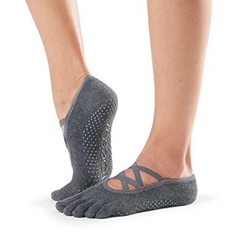 Image of toesox Women's Elle Full Toe Grip Socks - Non-Slip Pilates, Barre & Yoga with Grips, Ballet Five Toe Socks