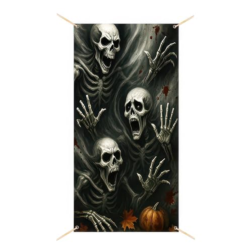 Image of BlissYard Door Cover Halloween Skull Spirits 35 x 71 Inch | Polyester, Skull Spirit Forest Design, Haunted House Door Decor, Porch, Wall, Party and Photo Backdrop Display