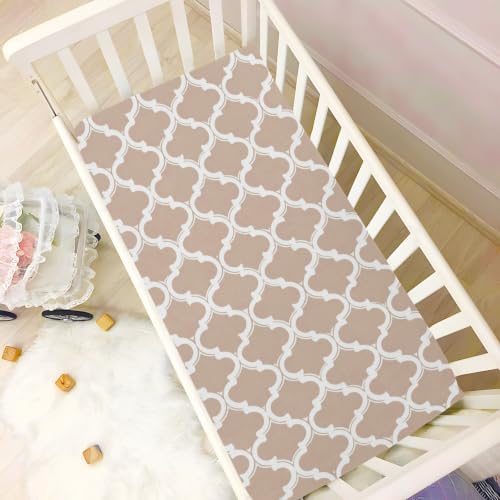 Image of Crib Sheet Breathable Soft Crib Mattress Sheet for Baby Toddler Boys Girls Fitted Crib Sheet Fit Standard Crib Mattress 52 x 28 Inch White Blush Pink Quatrefoil