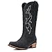 Choiran Matte Black Cowboy Boots for Women - Embroidered Cowgirl Boots Western Mid Calf Chunky Heel Pointed Toe Country Boot 10