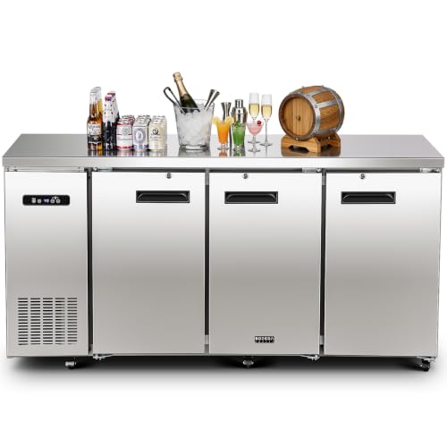 Image of BODEGA BODEGACOOLER Commercial Bar Cooler with 3 Solid Doors, 20.5 Cu.Ft Back Bar Beverage Refrigerator for Beer Soda Wine,LED Light, Stainless Steel Top,6 Casters for Kitchen Buffet Table Use