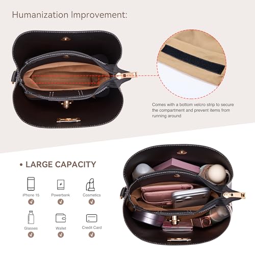 Image of KALIDI Crossbody Purses for Women Vegan Leather Bucket Bag Fashion Ladies Crossbody Handbag Shoulder Purse with Multi Pockets