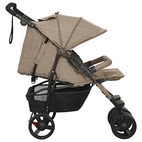 Chenshu Geschwisterwagen, Zwillingskinderwagen, Doppelkinderwagen, Geschwisterbuggy, Double Stroller, Taupe Stahl, Schwarz und Grau