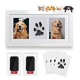 Kit de Huellas para Patas de Perro y Gato, Regalo para Dueños de Mascotas con 2 Almohadillas de Tinta y 4 Tarjetas, Set de Huellas de Bebé con Marco de Madera para Recién Nacidos 0-6 Meses, Blanco