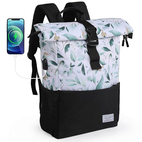 MoFut Rucksack Damen Herren Groß Schulrucksack viele Fächer mit 15,6" Laptopfach, Unisex Wasserdichter Rolltop Rucksack, Lässiger Backpack Schule Freizeit Uni Arbeit Wandern(ST-W).