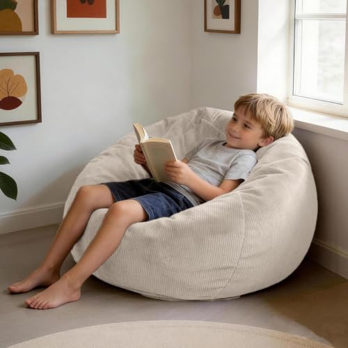 LPMOERA Bean Bag Chair Memory Foam Bean Bag Chairs for Kids/Teens with Filling Round Kids Bean Bag Chair for Living Room Bedroom College Dorm Reading Chair