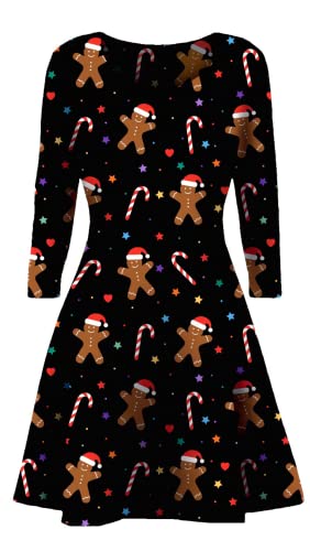 STAR FASHION Neues Frauen-Weihnachtsfest-Kleid Schneemann-Swing-Kleid-Neuheit-Druck-Skater-Weihnachtskleid-Geheimnis Damen Ginger Man with Santa Cap...
