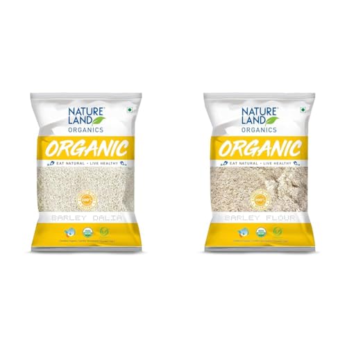 Image of Natureland Organics Barley Dalia 500 Gm (Pack of 4) Total 2Kg - Organic Dalia + Natureland Organic Barley Flour /Jau Flour 500 Gm (Pack of 5) - Healthy Organic Flour