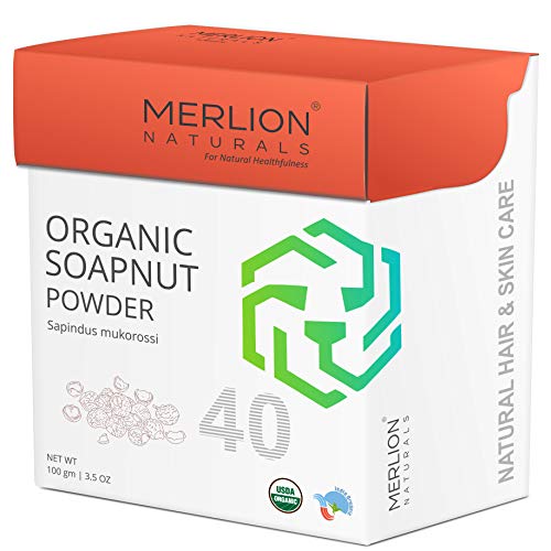 Organic Soapnut Powder by Merlion Naturals | Sapindus mukorossi | NPOP India and USDA NOP Certified 100% Organic | For Shiny & Silky Hair (3.5 OZ)