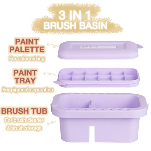 Image of SEVENY Paint Brush Cleaner, Holder & Organizer with Palette, Purple | For Acrylic, For Watercolor, For Water-Based Paints