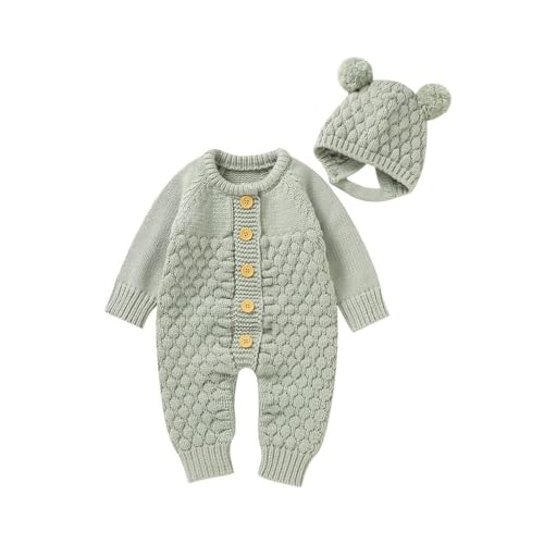 Image of LAWKUL Baby Outfit Cotton Knit Newborn Infant Romper Knitted Longsleeve Sweater Clothes With Warm Hat Set Toddler Boy Girl