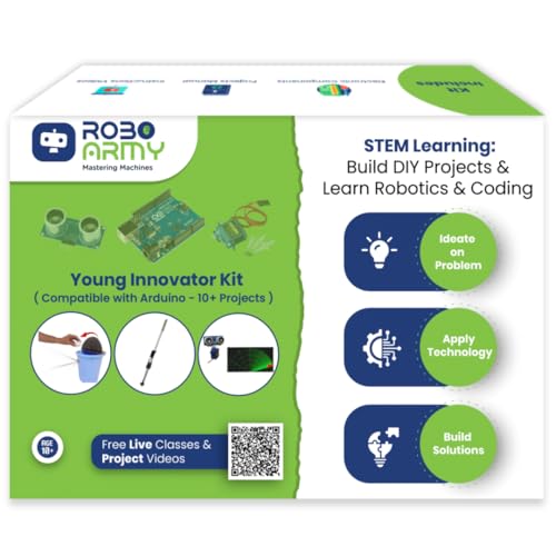 Image of Young Innovator STEM Robotics Kit for Kids Ages 10-15 - 10+ DIY Projects with Ultrasonic Sensors | Build Smart Dustbin, Sonar System, Automatic Door | Arduino Compatible | Video Tutorials | Class 6-9