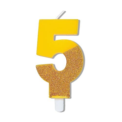 Variouslife Yellow Number 5 Birthday Candles, Gold Cake Number Candles, Party Celebration