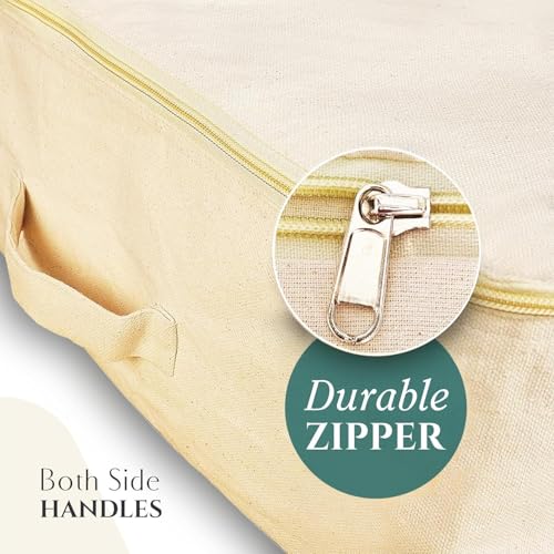 Image of Cotton Canvas Storage Bags for Sarees & Lehengas | Pack of 3 | Zip Closure with Transparent Window | Foldable Clothes Organizer for Wardrobe (17 x 14 x 7 inch, Beige)