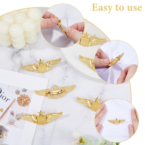 Image of DICOSMETIC 6Pcs Wings Pin Pilot Metal Wing Pin Aviator Pins Air Force Senior Pilot Wing Gold Wing Pilot Badge Alloy Brooch Costume Lapel Pin for Hat Shirt Uniform