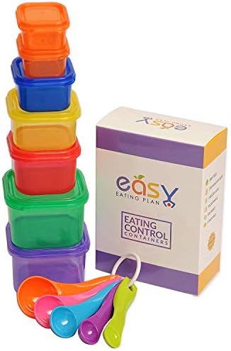 21 Day Fix Containers by Easy Eating Plan 7 Portion Control Containers with Measuring Spoons and FREE Mobile App Guide.