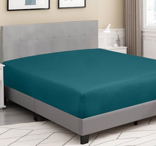 Image of ROYALE LINENS 300 Thread Count 100% Long Staple Combed Cotton Fitted Sheet King - Super Soft Deep Pocket Bottom Sheet - Fitted Sheets Only - Elastic Sheets (King, Teal)