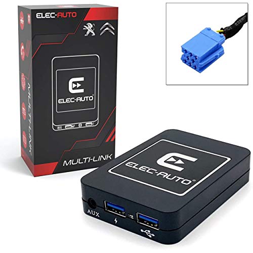 Interfaz Bluetooth - USB MP3 - Auxiliar para el coche PEUGEOT, CITROEN con enchufe ISO | Kit de transmisión de audio a manos libres | Cargador | Jack Jack | Estuche invisible de empotrar | Accesorio p