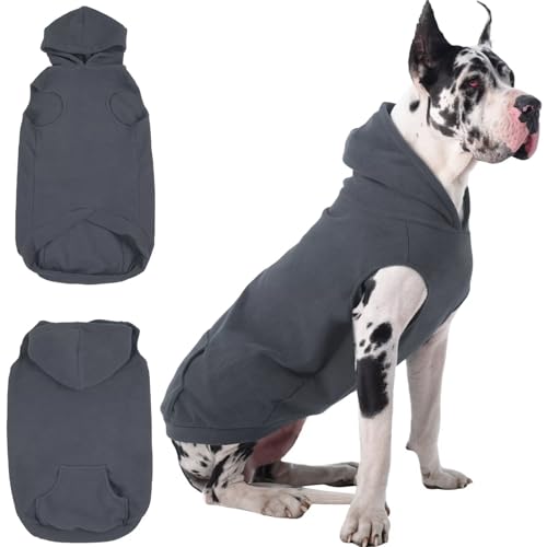 IECOii Warm Dog Hoodie for Large Dogs,Pet Hoodie Fleece Vest Jumper with Leash Hole & Pocket,Cold Weather Hoodie for Dog Girl Boy,Large Dogs Sweatshirt Winter Coat for Doberman,Great Dane,Grey,4XL