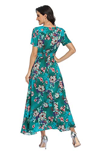 Image of VintageClothing Women's Floral Maxi Dresses Boho Button Up Split Summer Casual Long Dress Beach Party Dress