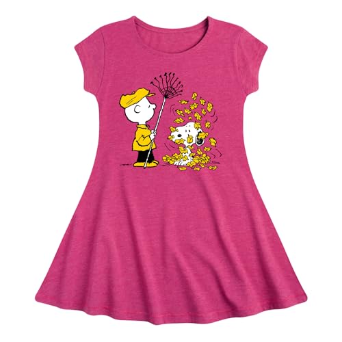 HYBRID APPAREL - Peanuts - Charlie Brown Snoopy Fall Leaves - Toddler & Youth Girls Fit & Flare Dress