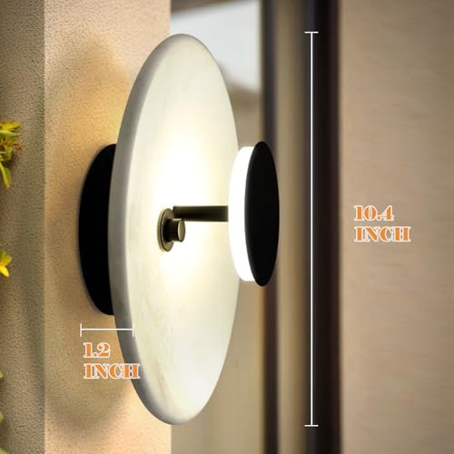 Image of Marble Round Wall Sconce, Natural Marble Hardwired Circular Sconce Modern Sconces Wall Lighting Vanity Light Fixtures for Bedroom, Stairs, Living Room, Bedside