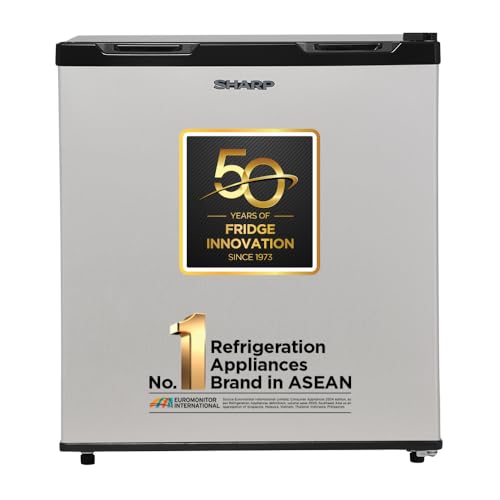 SHARP 50L 2 Star Mini Direct Cool Single Door Refrigerator |Japan 7 Shield Protection|Toughened Glass shelves (Metal Silver, SJ-MRW055N3-PSS)
