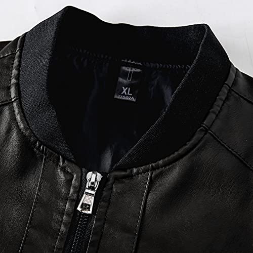 Men's Faux Leather Jacket Casual Motorcycle Vintage Stand Collar Zip-Up Slim Fit Biker Coat Bomber Jacket Black #TOP3