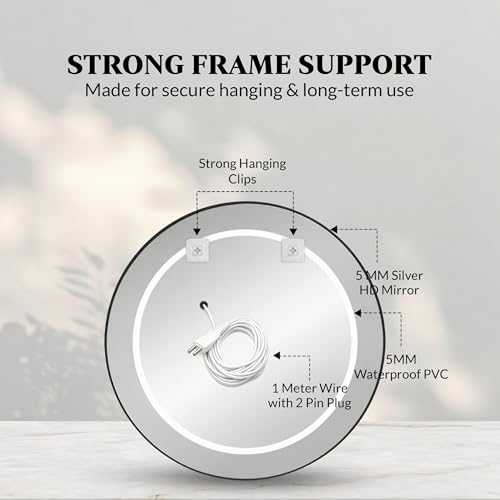 Image of Art Street Round LED Bathroom Vanity Mirror, Anti-Lighted Wall Mirror with Touch Control, Dimmable Backlit Mirror for Bathroom, Makeup, Bedroom & Modern Home Decor (Size, 24x24 Inch)
