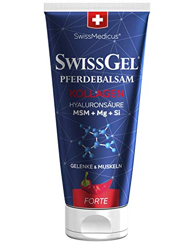 SwissMedicus® SwissGEL® Pferdebalsam - bálsamo de cavalo com colágeno marinho forte - efeito calor, para aquecimento muscular, alívio real para o sistema muscular, para atletas, 200 ml