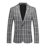 YFFUSHI Blazer Hombre a Cuadros Slim Fit Chaqueta de Traje 1 Botón Vintage Casual, gris, XL