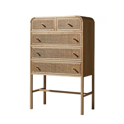 Cajonera de ratán japonés con asas doradas, armario de almacenamiento de madera alto para sala de estar y entrada, elegante para armario y mesa al lado
