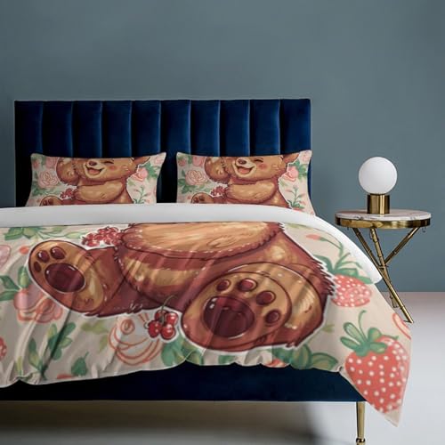Funda de edredón de oso de peluche en microfibra transpirable para cama individual o matrimonio 8