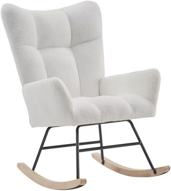 Miniatura 5 de TRIPLE TREE Mecedora para guardería, moderna mecedora de peluche suave con asiento acolchado y respaldo alto, cómoda silla decorativa tapizada con