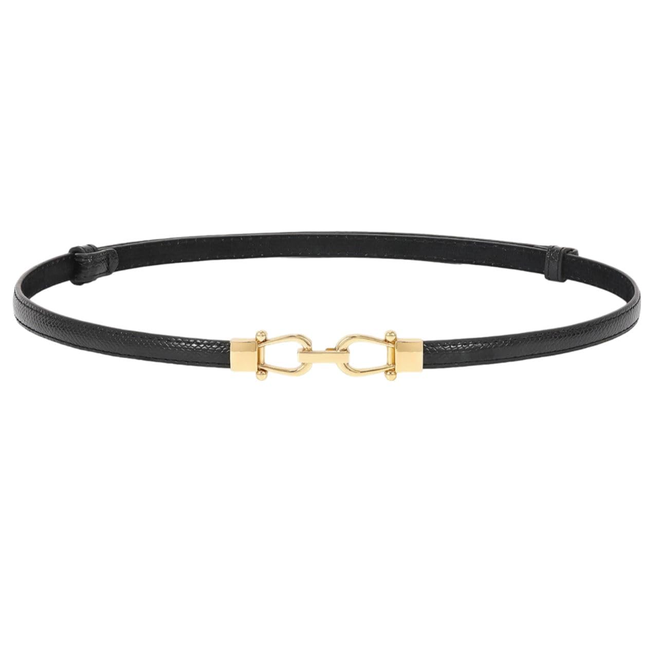 Women'S Slim Leather Waist Belt With Golden Horsebit Buckle – Adjustable And Elegant Belt For Dresses, Jeans, And Skirts (Black)-image-9