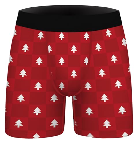 Ainuno Christmas Boxers for Men,Mens Christmas Underwear Ugly Xmas Boxers Red Holiday Boxer Brief Men's Christmas Tree Underpants Printed Short Leg,M