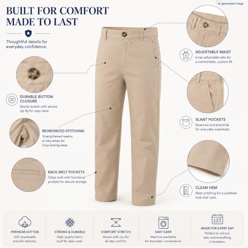 Image of Bienzoe Boys School Uniform Pants: Adjustable Waist Flat Front | Students Ages 6-13, Classroom Days, Picture Day, Awards, Open House, Chapel, Family Events, Lean-To-Regular Builds, Neat Look