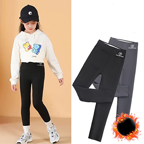 Kids Winter Fleece Lined Leggings Girls Solid Elastic High Waist Tights Pants Stretchy Thermal Soft Long Pants2