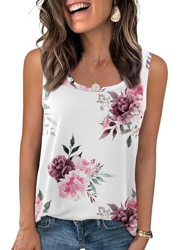 Zeagoo Womens Loose Fit Tank Tops Summer Scoop Neck Tops Casual Flowy Sleeveless Tunic Shirts 2025 Floral White