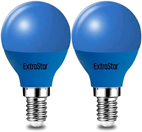 EXTRASTAR E14 LED Light Bulb Blue, 4W Small Edison Screw G45 Blue Bulb, 180° Beam Angle Lightbulbs for Christmas Holiday Party, Non-Dimmable, Pack of 2