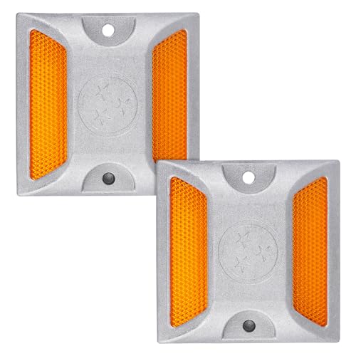YARNOW 2 pezzi Borchie Stradali Riflettenti in Alluminio Marcatori Pavimentazione Impermeabili per Vialetti e Strade Accessori Sicurezza Notturna Alta Visibilità