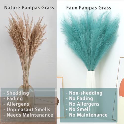 Image of 38 inch 10 Stems Faux Pampas Grass Decor Tall Pampas for Floor Vase（Lake Blue）