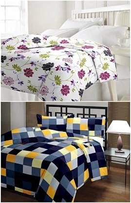 Reversible Single Bed AC Blanket Dohar Combo Set of 2 Pc (Polycotton, Multicolor) (White & Yellow)-image-44