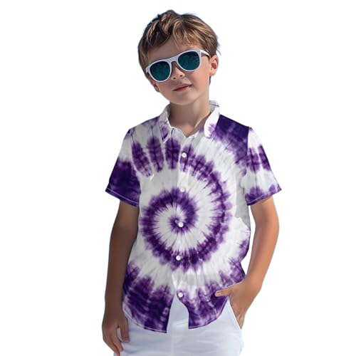 Image of Kids Tie-dye Hawaiian Shirt 80s Button Down Retro Short Sleeve Casual Beach Tropical Funny Party Outfits for Boys