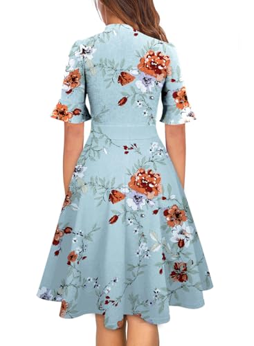 Image of Women Summer Floral Ruffle Sleeve Wear to Work Church Wedding Guest Party Dresses