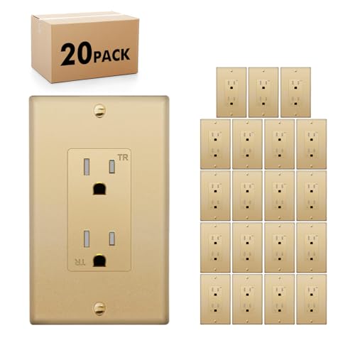 Micmi Decorator Receptacle Outlet, Tamper Resistant, Decorative Electrical Receptacle Outlet, 15Amp 125Volt, Grounding with Wall Plate UL Listed (20Pack, Golden, 15 Amp Outlet) 15 Amp Outlet
