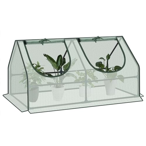 WOLTU Foliengewächshaus Frühbeet, kleines Gewächshaus Balkon, Tomatengewächshaus, mit aufrollbaren Fenstern, 4 Heringe, 140g/m2 PE, Metallrahmen, 120x60x60cm, Grün