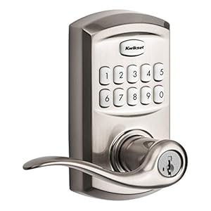 Kwikset 99170-001 SmartCode 917 Keypad Keyless Entry Traditional Residential Electronic Lever Deadbolt Alternative with Tustin Door Handle and SmartKey Security, Satin Nickel, Large
