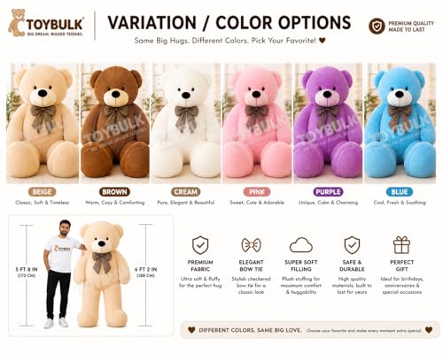 Image of Giant Teddy Bear 6 Feet Cream Color | Big Soft Teddy Bear for Girls | Cute Hugging Plush Toy | Birthday Gift, Valentine Gift, Premium Soft Toy